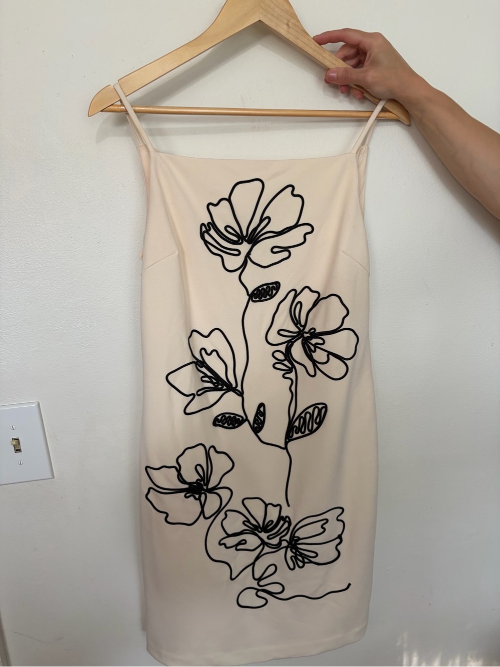 Karl Lagerfeld Cream Slip Dress with Black Floral Outline
